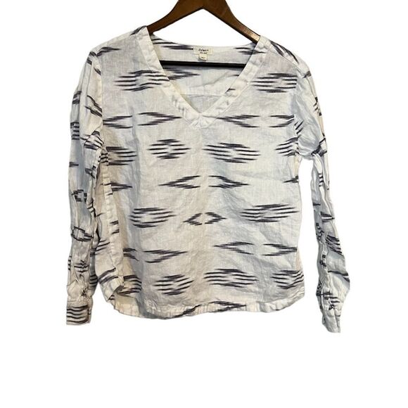 Women's Dylan Blue & White Printed Linen Blouse - Picture 1 of 6
